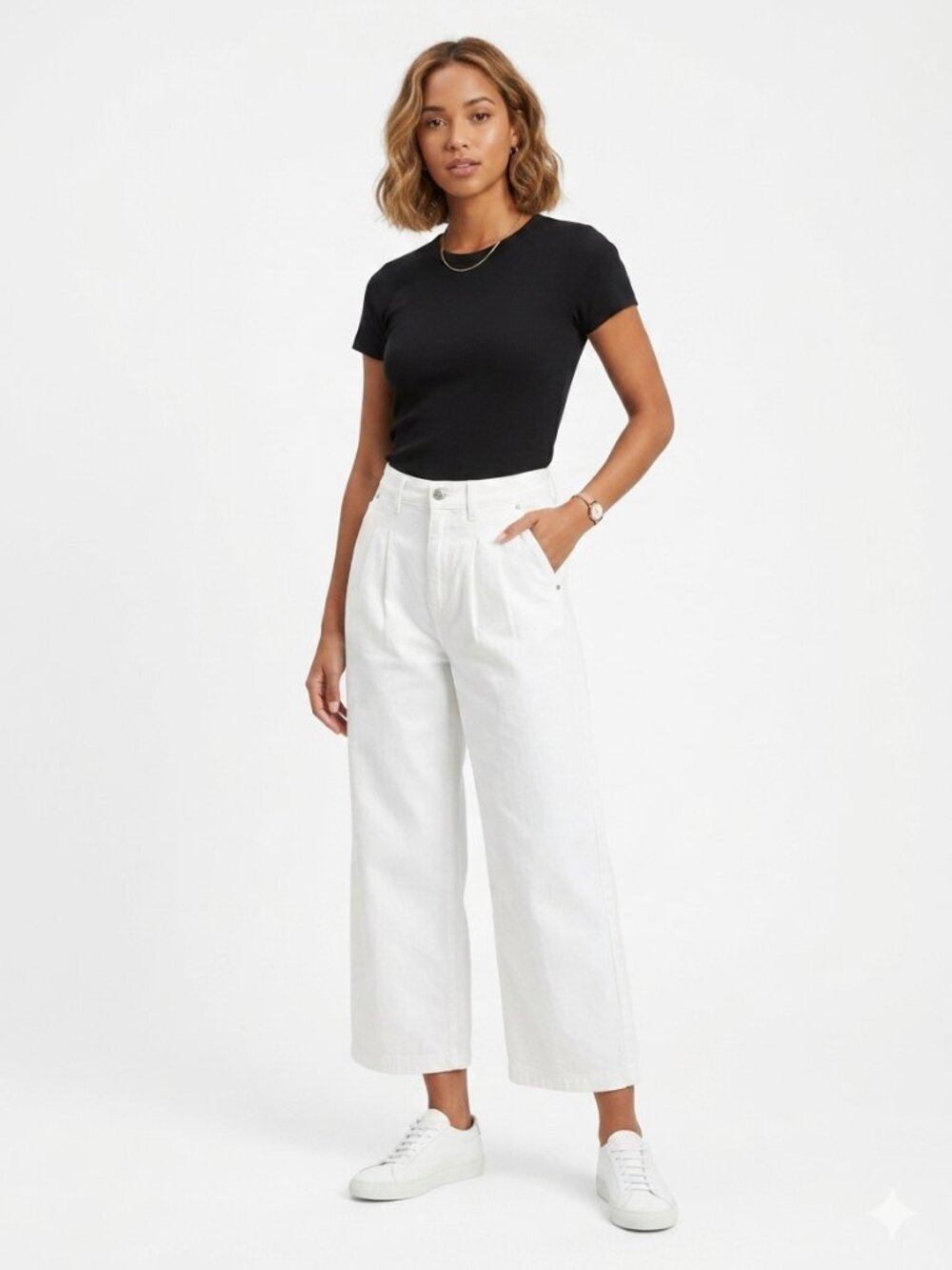 Zara Z1975 Mid-Rise Wide Leg Jeans with Darts White 4